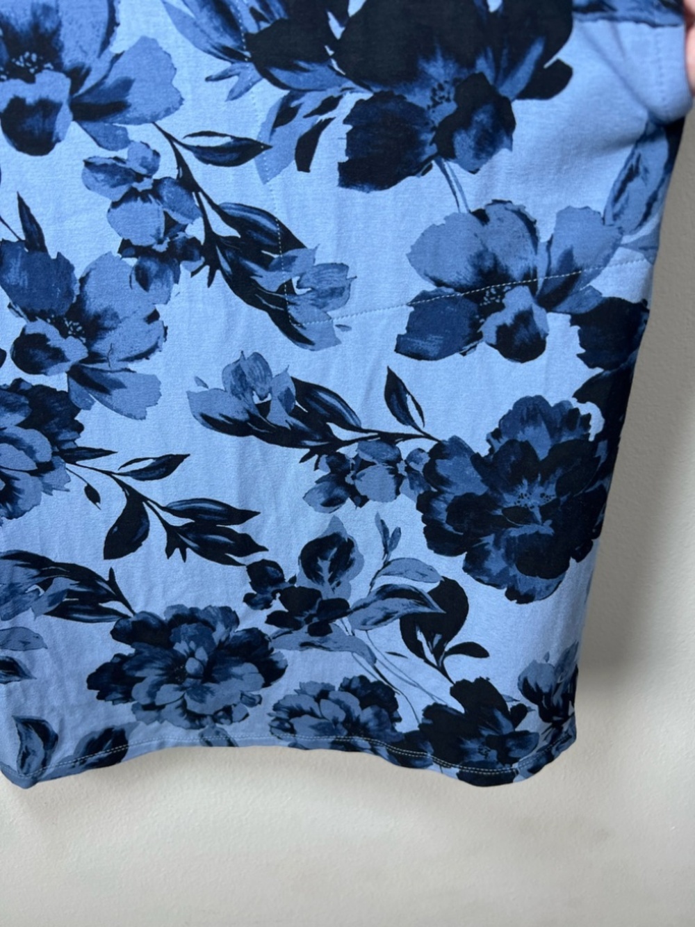 J. Jill Wearever Floral Shift Dress Blue Pockets Jersey Knit Cottagecore Medium - Picture 9 of 16